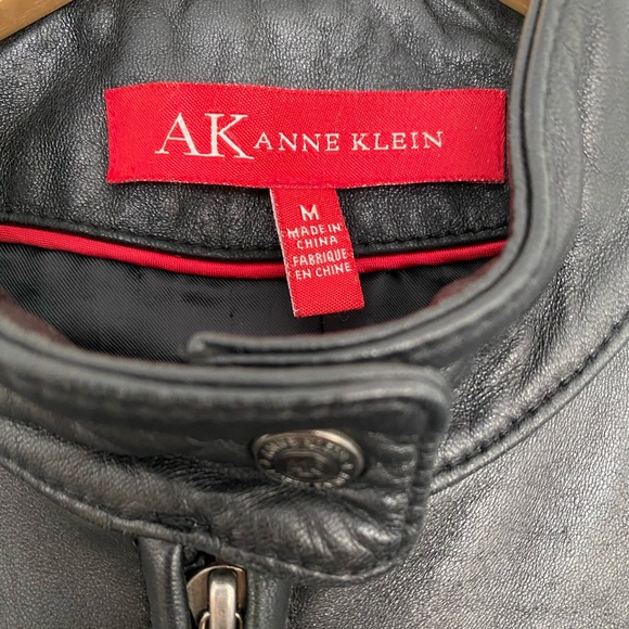 Anne Klein black leather moto jacket Size medium - Picture 4 of 10